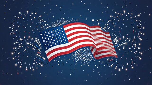 Vibrant American Flag Bannering and Fireworks Display Celebrating Independence Day Festivities