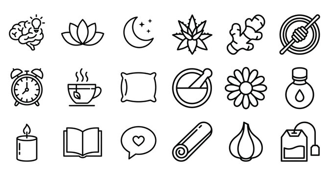 Wellness and health icons set line art collection tea bag wellness cinnamon collection illustration nutrition