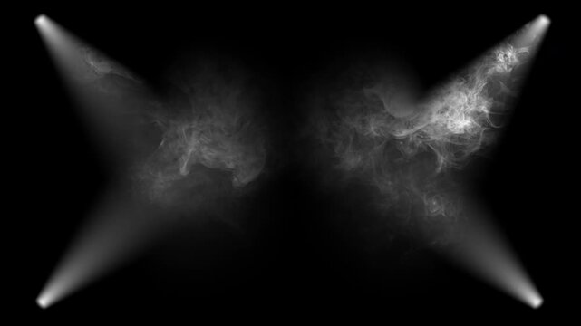 Volumetric side light rays shining on realistic floating smoke cloud, stage spotlight effect on transparent background 4K