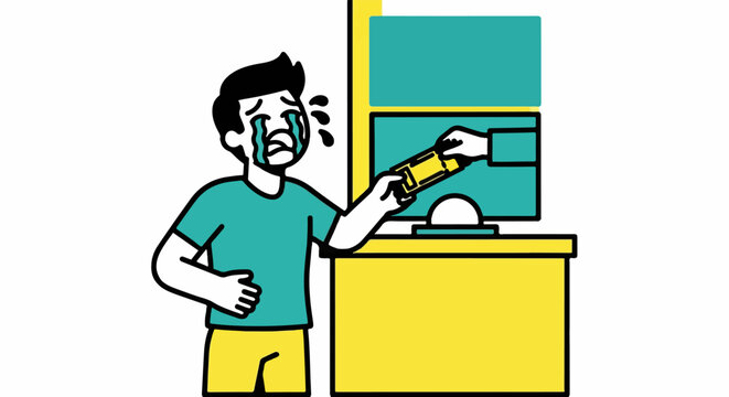 Frustrated man holding broken computer remote control.