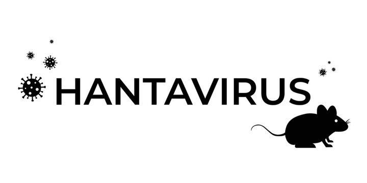 Illustration of hantavirus concept with bold text, stylized virus particles, and mouse silhouette, symbolic design for zoonotic infections, medical research, or scientific projects