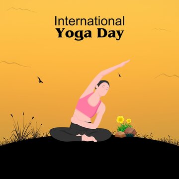 Yoga Day Black and Yellow Illustrated Greeting Poster