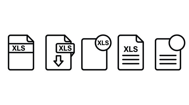 Five different file format icons representing various spreadsheet document types for digital organization and management tasks