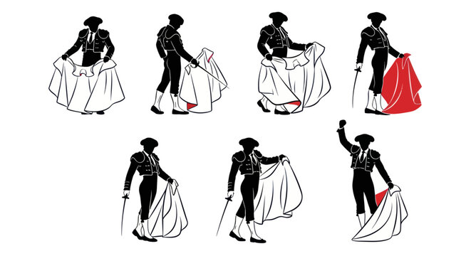 Matador Poses Collection - Spanish Bullfighter Silhouette Vector Art