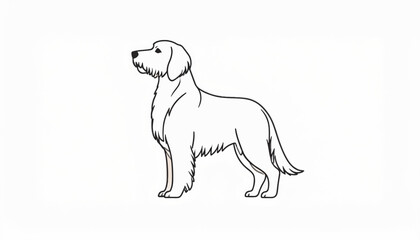Fototapeta premium Line art of a fluffy dog standing profile, white background