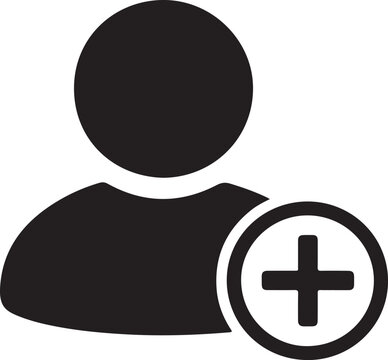 User avatar icon with add contact plus symbol for social networking and contact management design