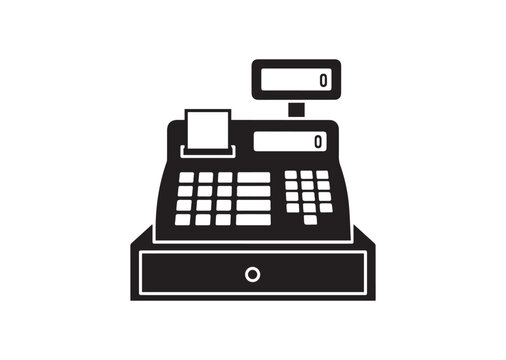 Modern Cash Register Silhouette Vector Illustration, Retail POS Icon Design