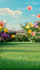Plakat Vibrant Spring Blossoms in a Colorful Flower Garden with Gentle Breeze Carrying Floral Fragrances