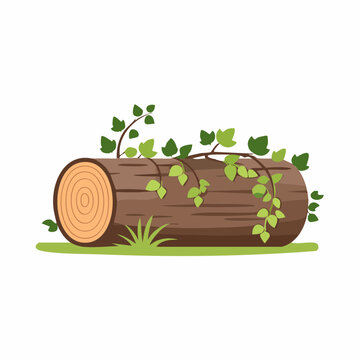Illustration of a log with ivy vines and grass