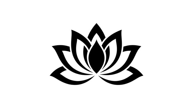 Black lotus flower icon on white background for design and decoration purposes