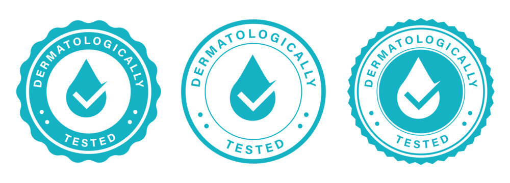 Blue Dermatologically Tested Seal Badge Collection Vector Certification Icons