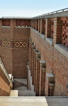 Brick stairway and architectural details at the G&uuml;l Baba Tomb complex in Budapest Hungary.