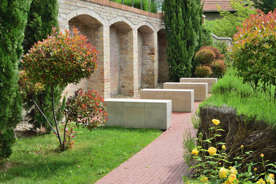 Landscaped rose garden at the Tomb of G&uuml;l Baba in Budapest, Hungary.
