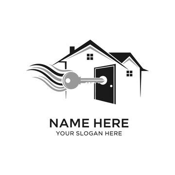 House silhouette with flying key entering front door