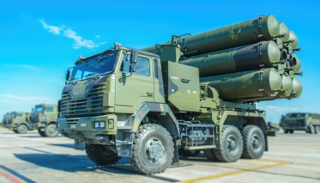 Modern mobile surface to air missile defense system on heavy truck