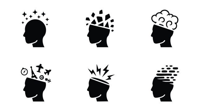 Collection of various microchip and processor icons in line art style for tech and electronics concepts