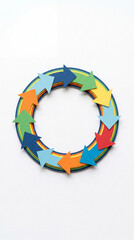 Fototapeta premium Cardboard rainbow three arrow recycle symbol on white copy space background