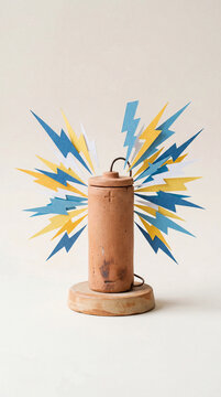 Paper lightning bolts emerging from copper coil energy concept
