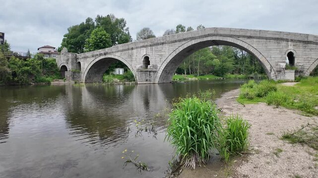 Kadin most - a 15th-century stone arch bridge over the Struma River at Nevestino, Kyustendil Province, Bulgaria