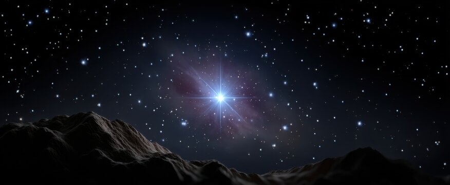 Galaksi menakjubkan dengan bintang putih dan nebula biru serta ungu bersinar di malam.