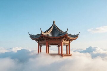 Obraz premium Traditional Asian pavilion above clouds