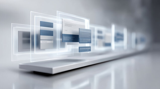 Futuristic digital interface abstract workflow small business high fidelity technology modern innovation virtual screen blue white
