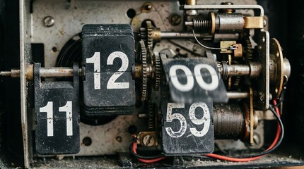 Fototapeta premium Vintage Mechanical Timer with Multiple Dials and Gears for Industrial Use.
