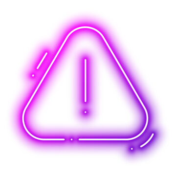 Warning Triangle For Alert Interface Message. Neon glowing effect icon