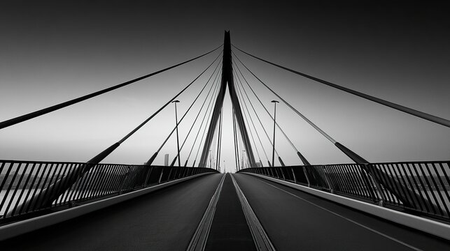 Black White Modern City Bridge, Minimal Linear Urban Architecture View
