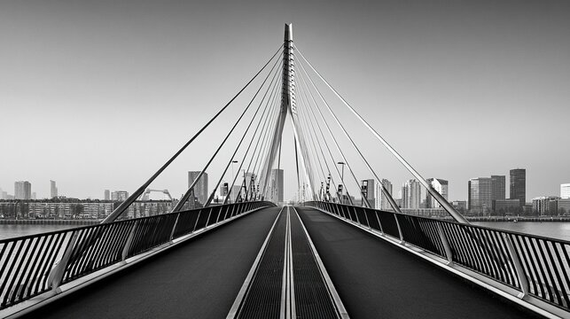 Black White Modern City Bridge, Minimal Linear Urban Architecture View