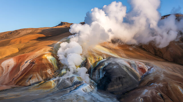 Geothermal landscape, hot spring, steam vent, colorful terrain, natural wonder