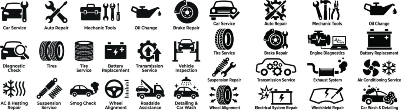 Auto repair services icons and keywords