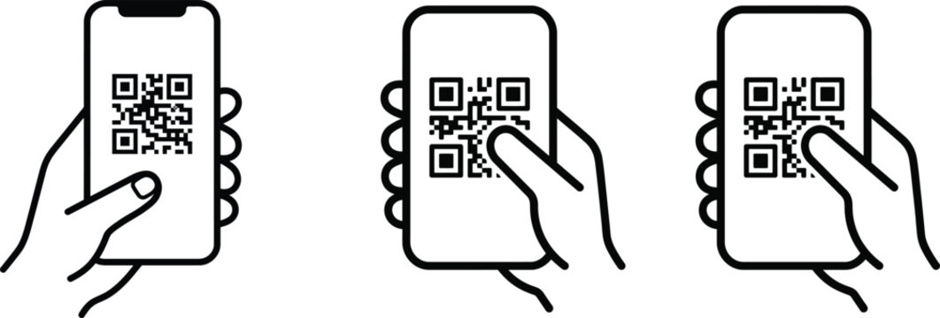 Scanning qr codes with smartphone three stage process illustration