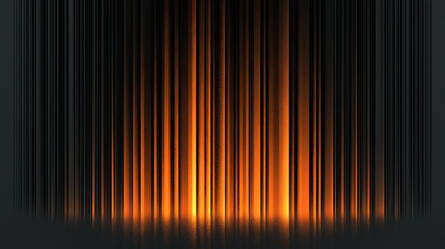 A vibrant orange light shines through vertical black lines in a dramatic abstract scene