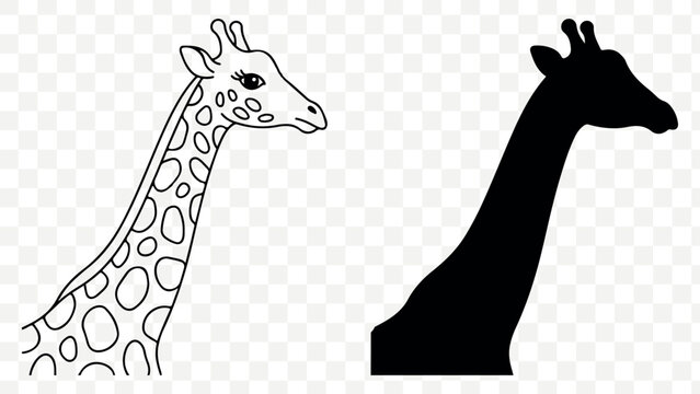 giraffe icons, black and white, line art, animal illustrations, vector graphics isolated on Transparent Background