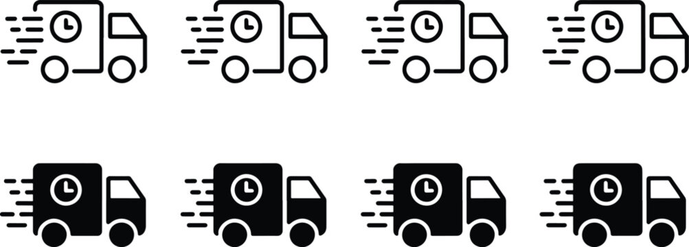 Set of four progressive loading icons with truck and delivery box symbols isolated on transparent background