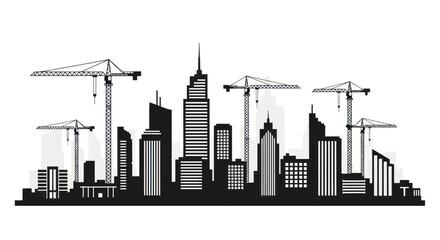 Obraz premium Modern Cityscape Silhouette with Construction Cranes and Skyscrapers