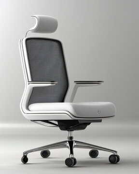 Modern office chair ergonomic white mesh back high backrest headrest swivel adjustable minimalist contemporary Modern office chair with ergonomic