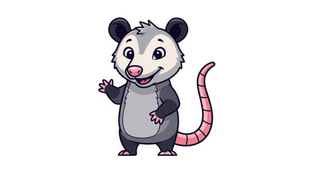 Cute cartoon opossum waving hello, friendly animal character illustration © Lilis