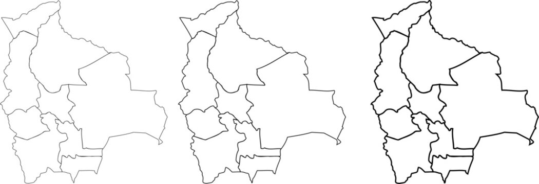 Bolivia Outline Map Set Showing Department Boundaries in Three Stroke Styles, South America