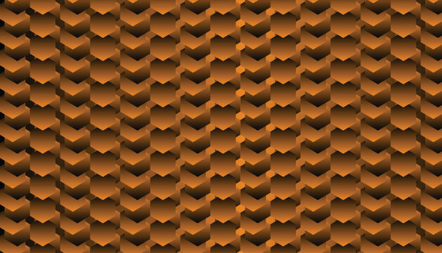 Luxury Bronze Orange 3D Hexagon Geometric Seamless Pattern Background