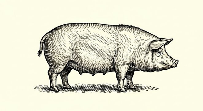 Vintage style engraving of a pig farm animal illustration