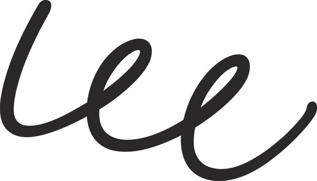 Handwritten cursive word lee with a flowing abstract wavy line design element