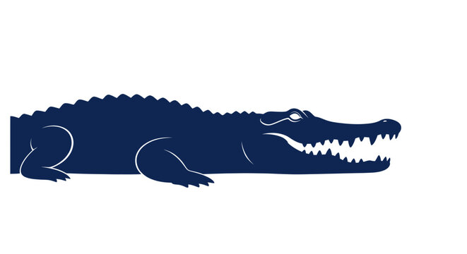 Dark Blue Alligator Silhouette on White Background