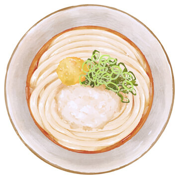 リアルな「ぶっかけうどん」の俯瞰イラスト