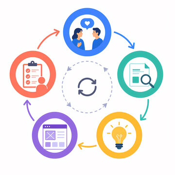 Design thinking five step process illustration