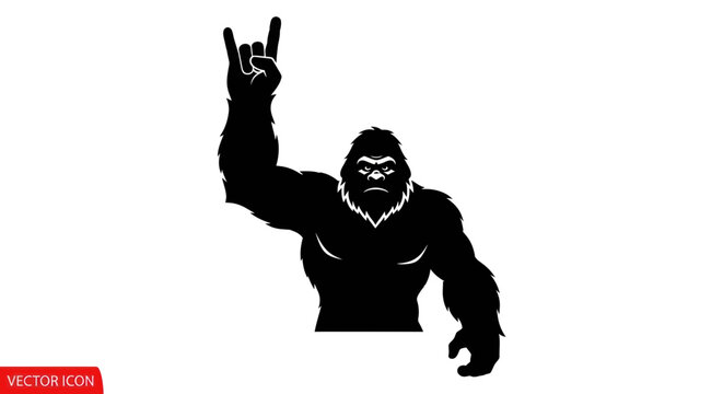 Bigfoot Silhouette Rock On Gesture, Sasquatch Wild Ape Hand Sign