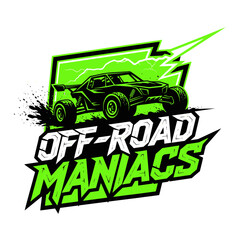 Off-Road Buggy Racing, Extreme Sports, Vector Art, Green Lightning Bolt © Mangga