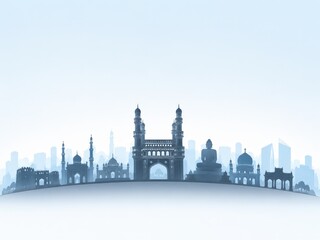 Obraz premium Telangana formation day banner with famous monuments silhouettes.