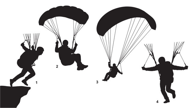 Parachuters Jumping Off Cliff Silhouettes For Adventure Sports Concepts